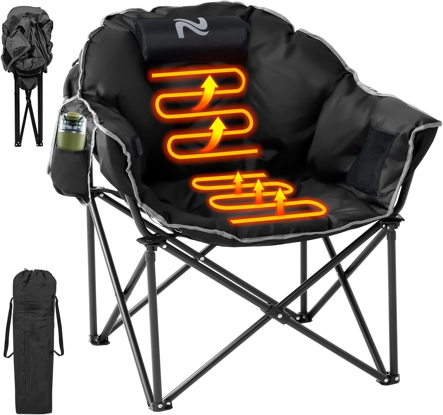 H&ZT Oversized Heated Camping Chair for Adult Heavy Duty Moon Saucer Lawn Chair