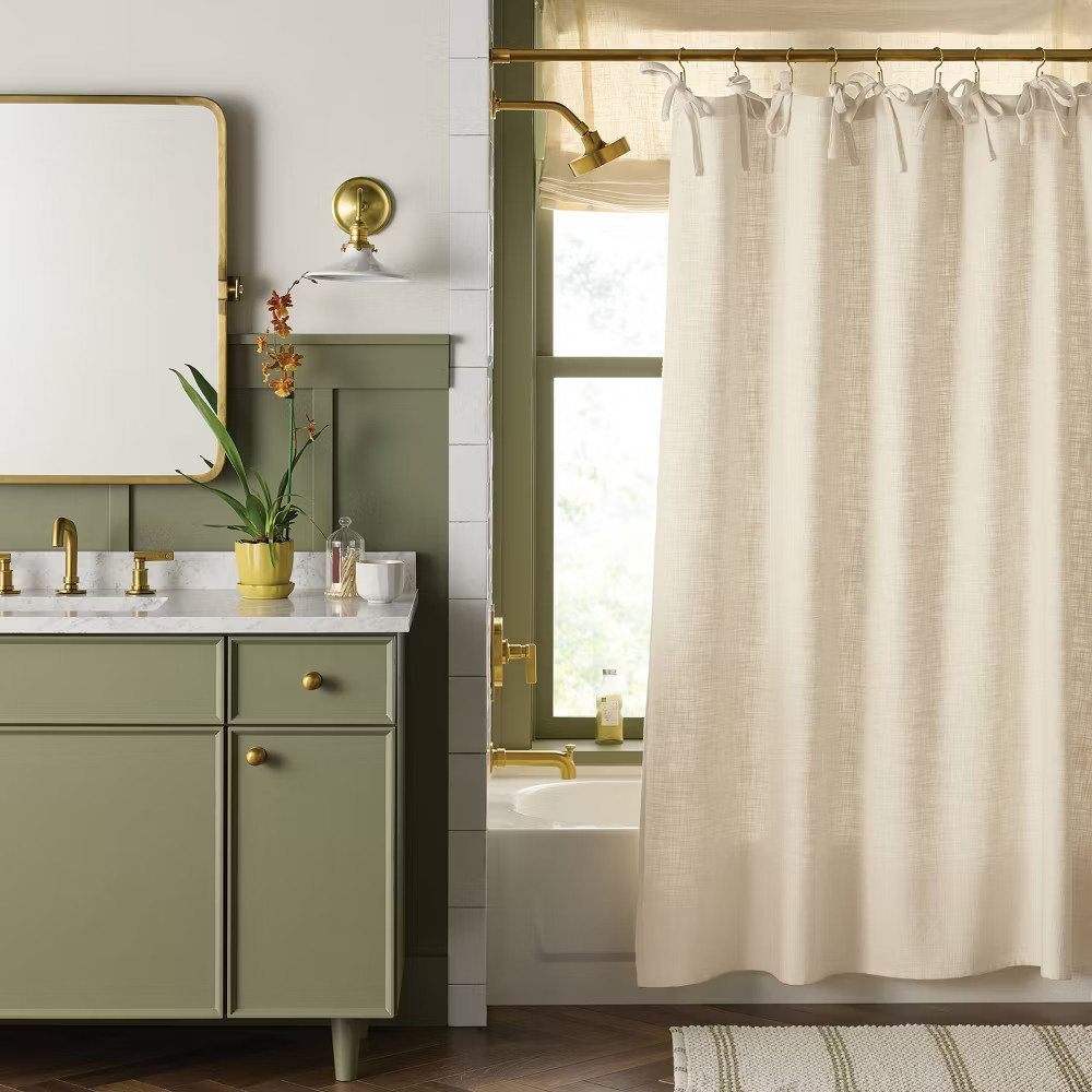 Ribbon Tie Shower Curtain Oatmeal - Hearth & Hand with Magnolia