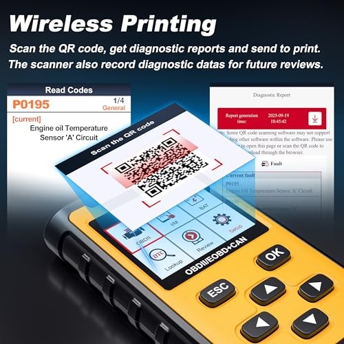 Car Scanner, Read&Clear Codes| Wireless Printing| Battery Voltage Test|