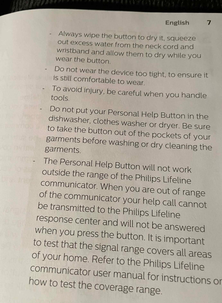 Manual ONLY Philips 324PHB 324PHW Personal Help Button Instructions Guide