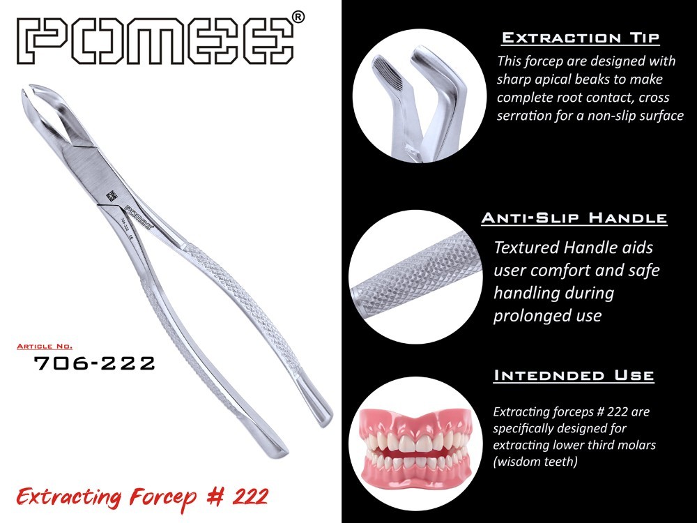 Pomee USA Extracting Forceps #222 Universal Lower 3rd Molar Dental Tool