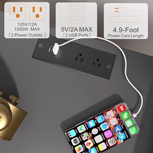 Nightstand with Charging Station, Bedside Tables Grey End Table Side Table