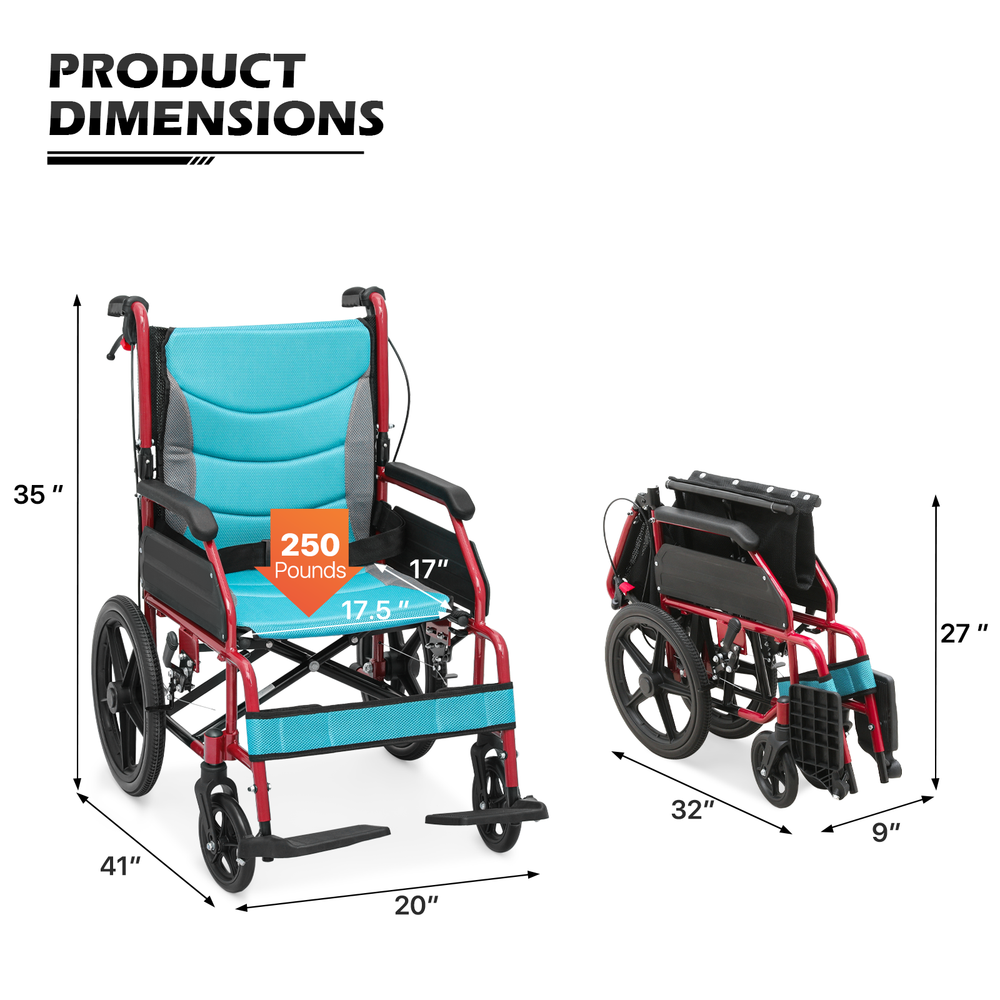 [FDA APPROVED]Folding Lightweight Transport Wheelchair w/Solid Wheels&Handbrakes