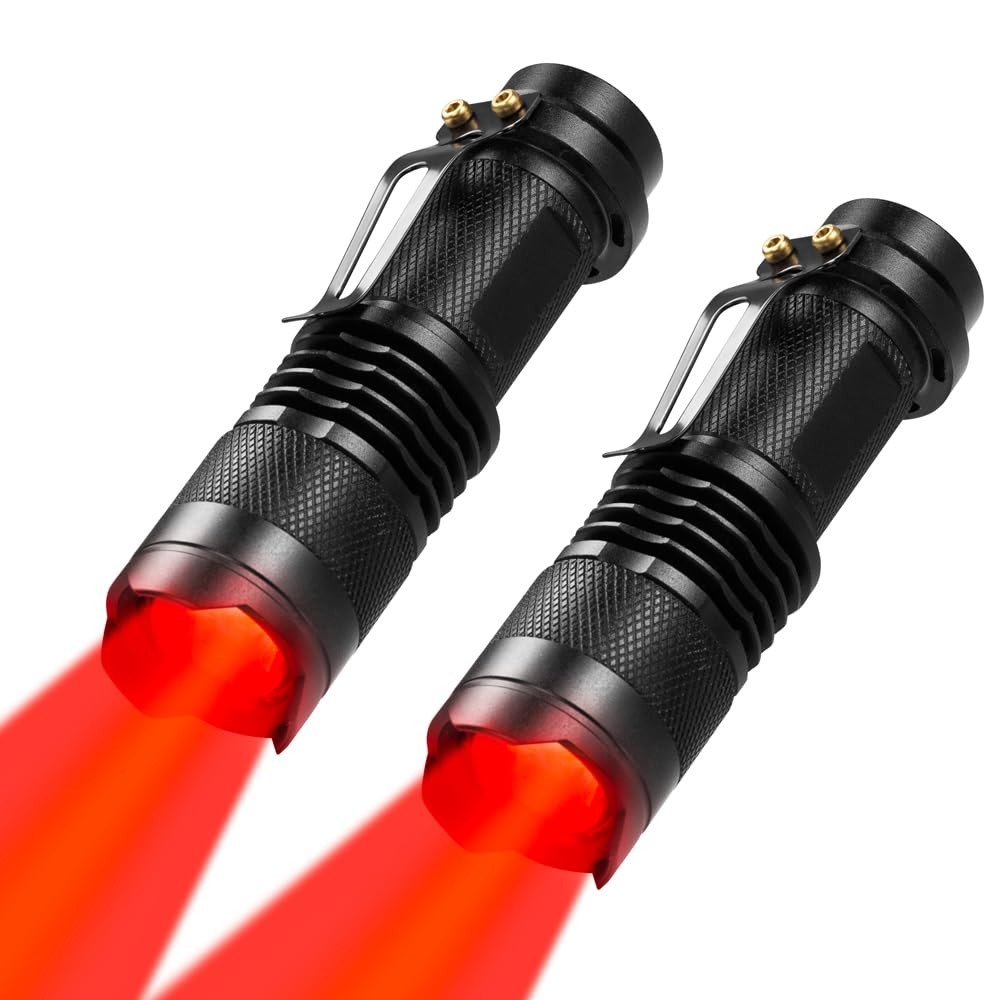 WAYLLSHINE 2 Pack Red Light Flashlight Single Mode LED One...