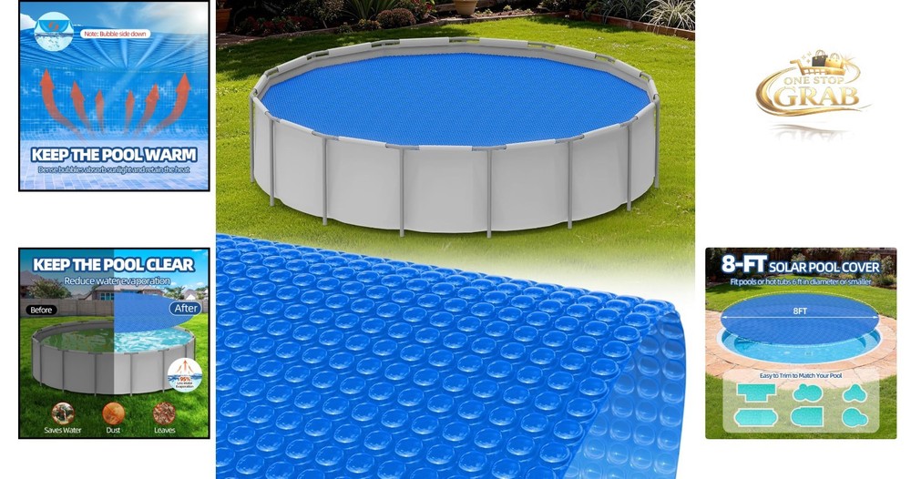 8 Ft Round Solar Pool Cover Bubble Blanket for Inground & Above Ground Pools