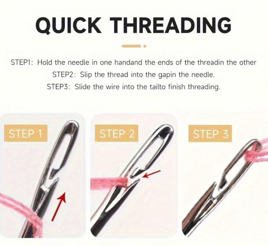 1pc 12‑Pack Self‑Threading Sewing Needles – Easy Thread, Assorted Sizes - NEW