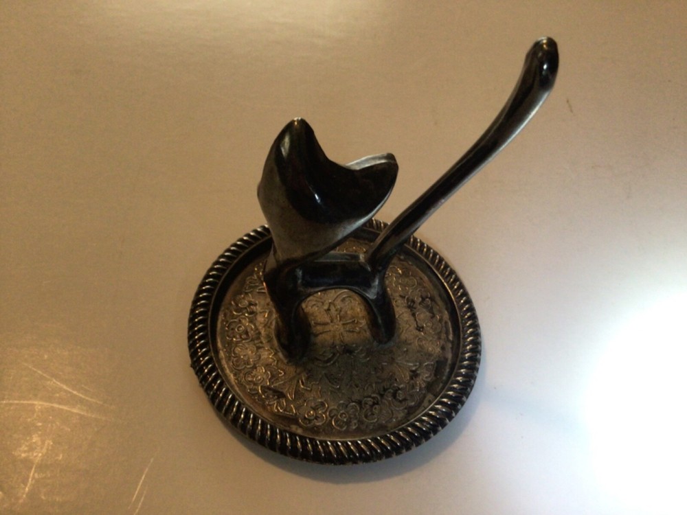 crystal and silver plate by leonard cat figurine