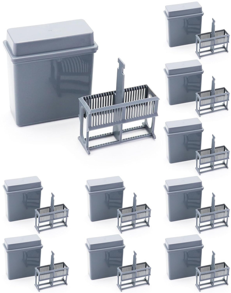 Microscope Slides Staining Jar and Rack, 10 Pack 24-Slots, Grey
