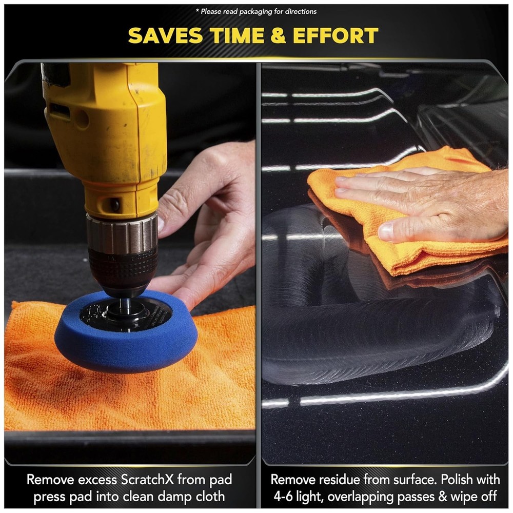 Drill-Mounted Car Scratch Eraser Kit with Microfiber Towel - Clear Coat Safe