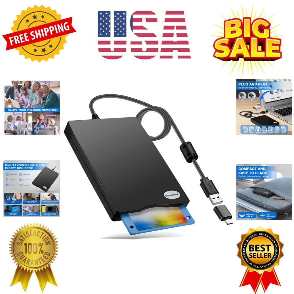 Floppy Disk Reader, 3.5 inch 1.44mb External USB Type A/C Floppy Disk Drive f...