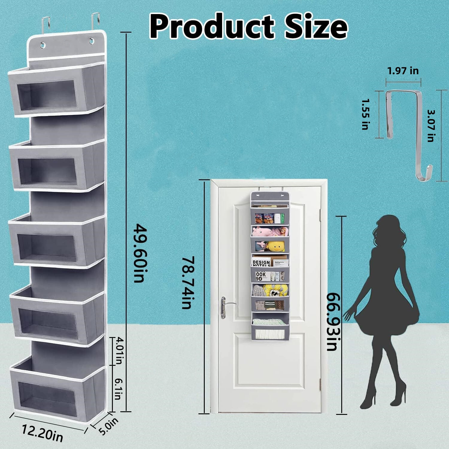 HBN 5-Shelf Over The Door Hanging Organizer with 2 Metal Hooks, Door Wall Mount