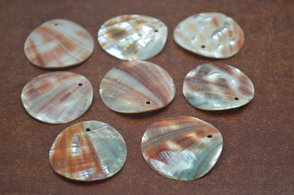 25 PCS DRILLED RED ABALONE SHELL BLANK DISC PENDANTS 35MM