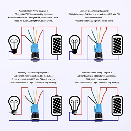 2PCS 19MM Momentary Push Button Switch 12V-24V Ring LED 1NO 1NC 19mm Blue