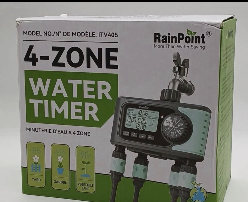 RainPoint 4-Zone Digital Water Timer Auto Irrigation Controller ITV405