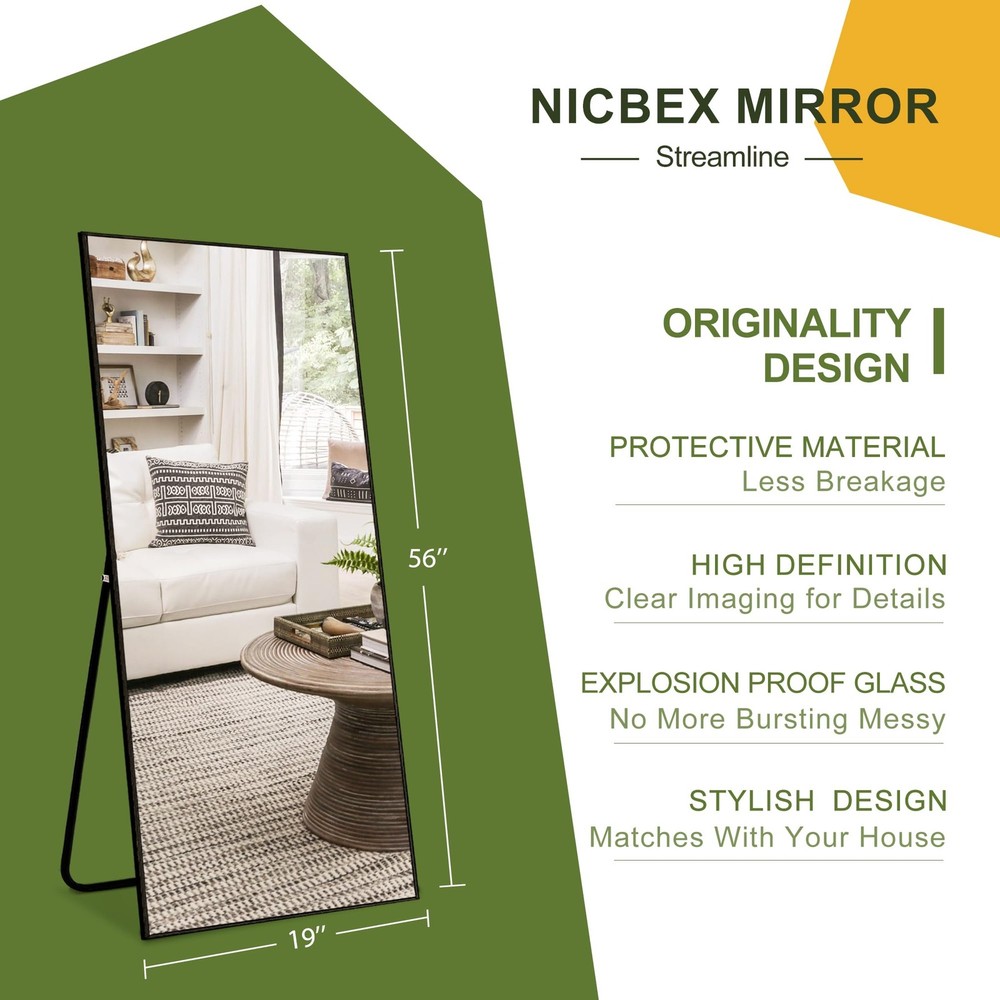 NicBex Full Length Mirror with Stand, 56"L x 19"W, Black (Rectangular)