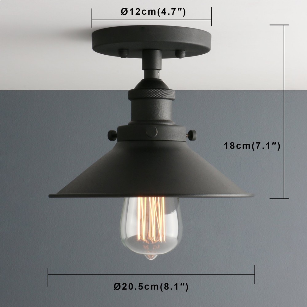 Phansthy Industrial Semi Flush Mount Ceiling Light, 1-Light Pendant Black