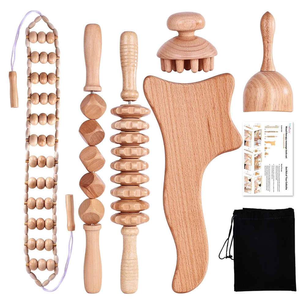 6 Pcs Wood Therapy Massage Tools, Meifuly Professional Complete Maderotherapi...