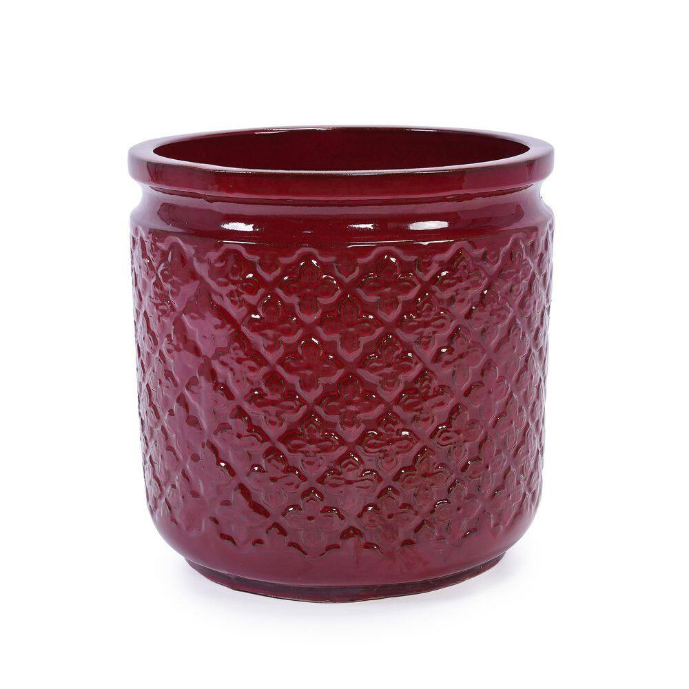 3-Pieces Modern Bean Paste Red Ceramic Planter with Drainage Hole