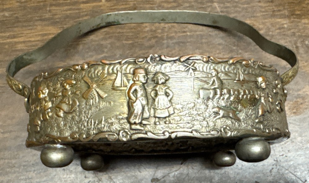 Silver Plate Footed Antique Repousse Handled Basket