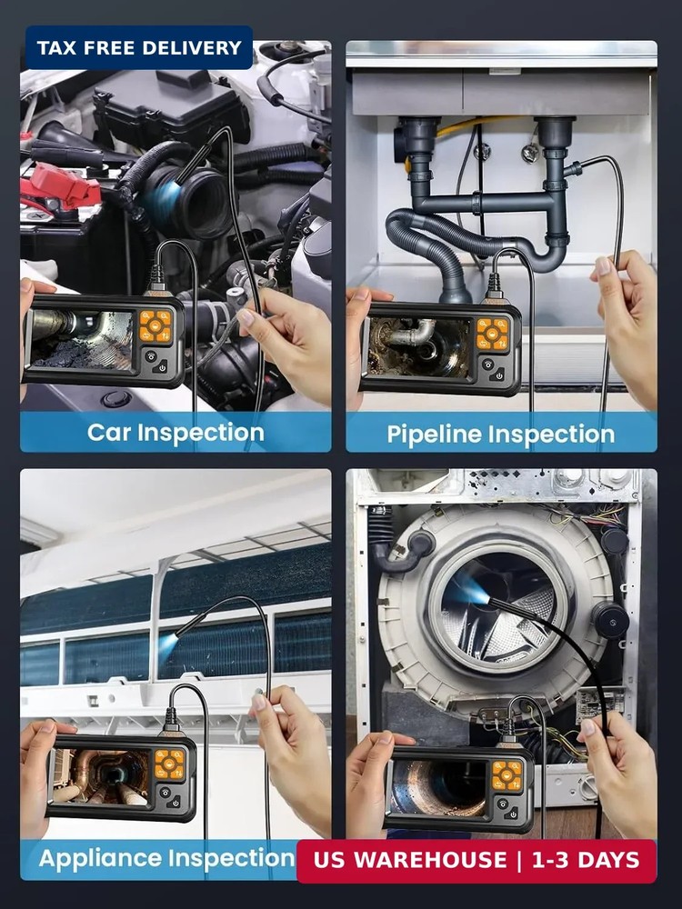 Endoscope Camera with Light, 4.3" IPS Screen 1080P Borescope with 8 LED Lights,
