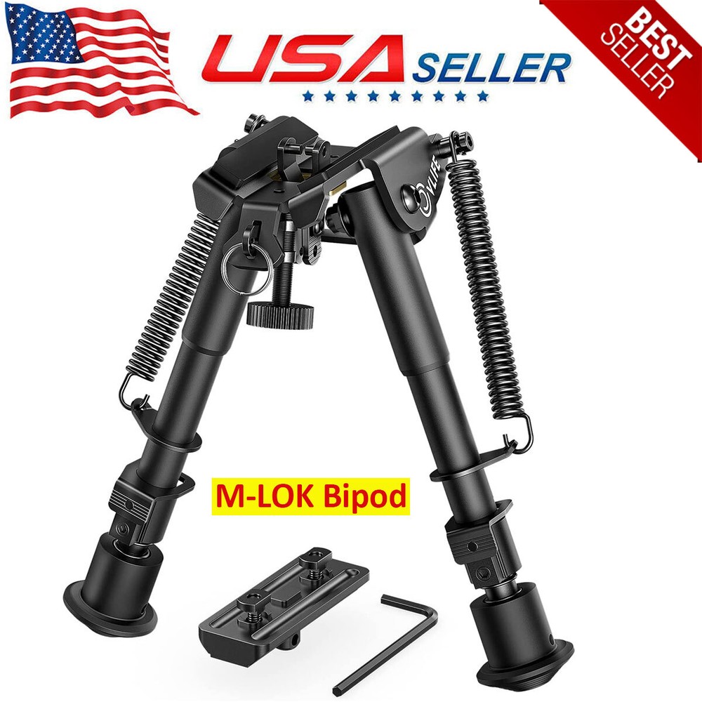 6-9" M LOK Rifle Bipod Adjustable Spring Return M-Rail&Swivel Stud Mount Adapter