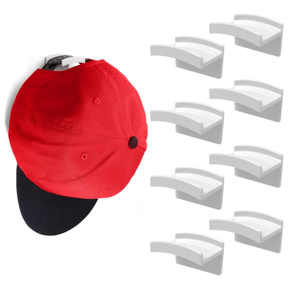Modern JP Adhesive Hat Hooks for Wall (8-Pack) - Minimalist Rack White