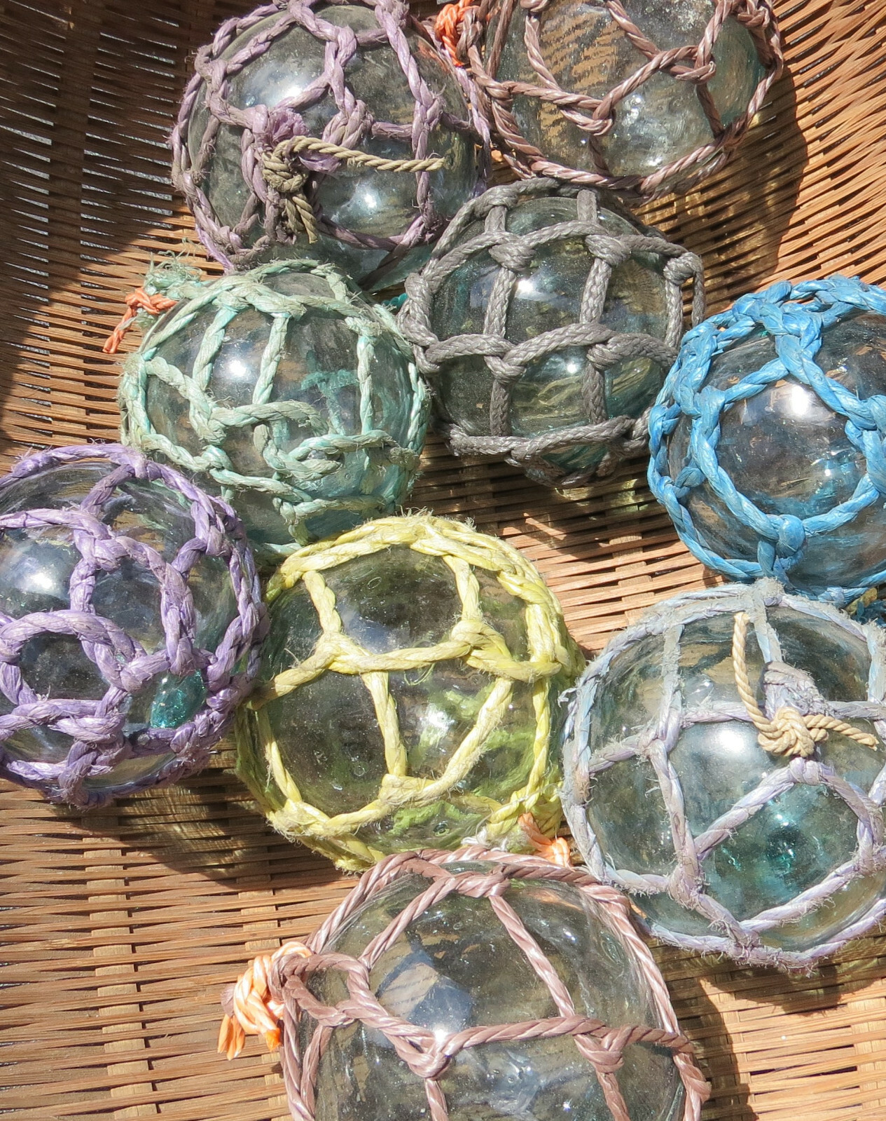 Japanese Glass Fishing FLOATS 3" Netted LOT-9 Net Buoy Authentic Vintage!