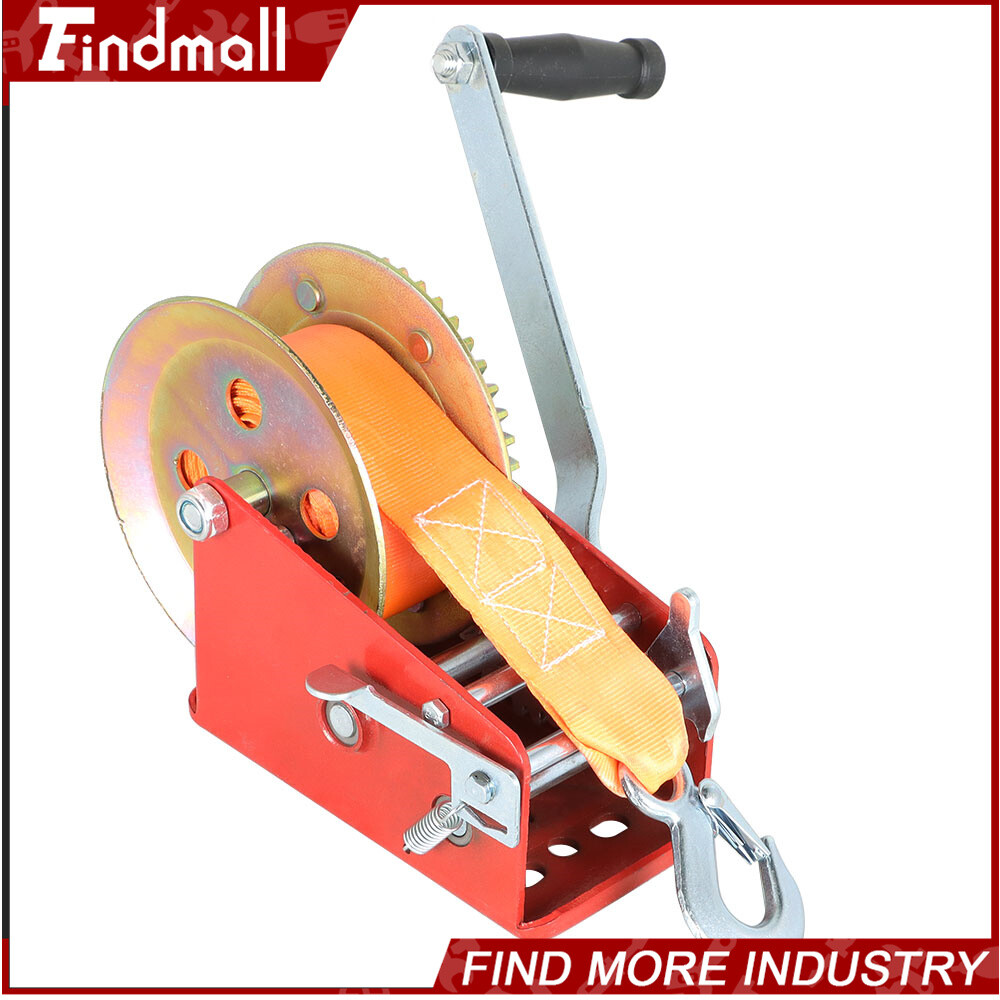 Findmall 3500 LBS Dual Speed Hand Winch Hand Crank Red Strap ATV Trailer Boat