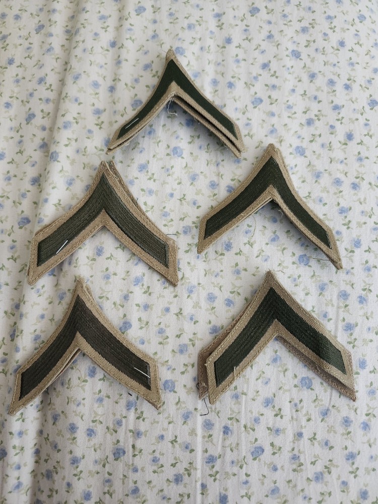 Offical USMC Private First Class Stripes - Green on Khaki -5 Pr. Uniform Removed