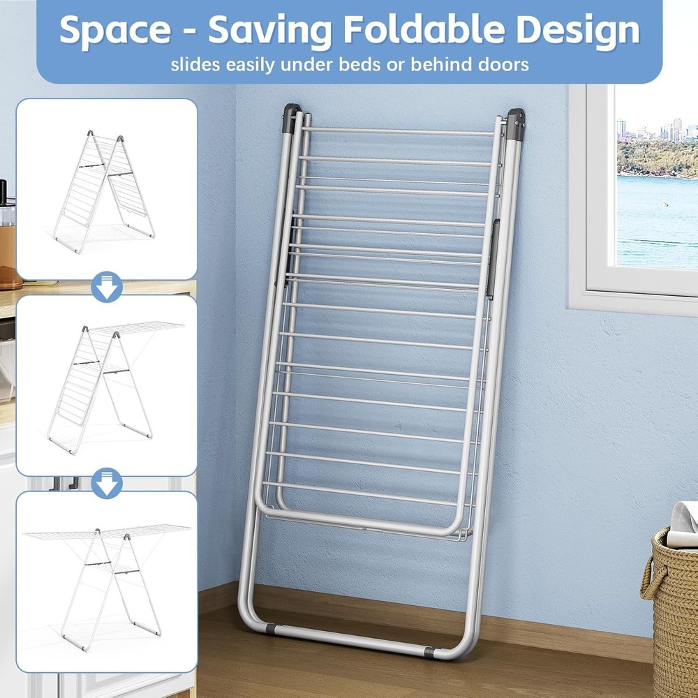 Clothes Drying Rack Foldable Metal Drying Rack Clothing W/ Height-Adjustable
