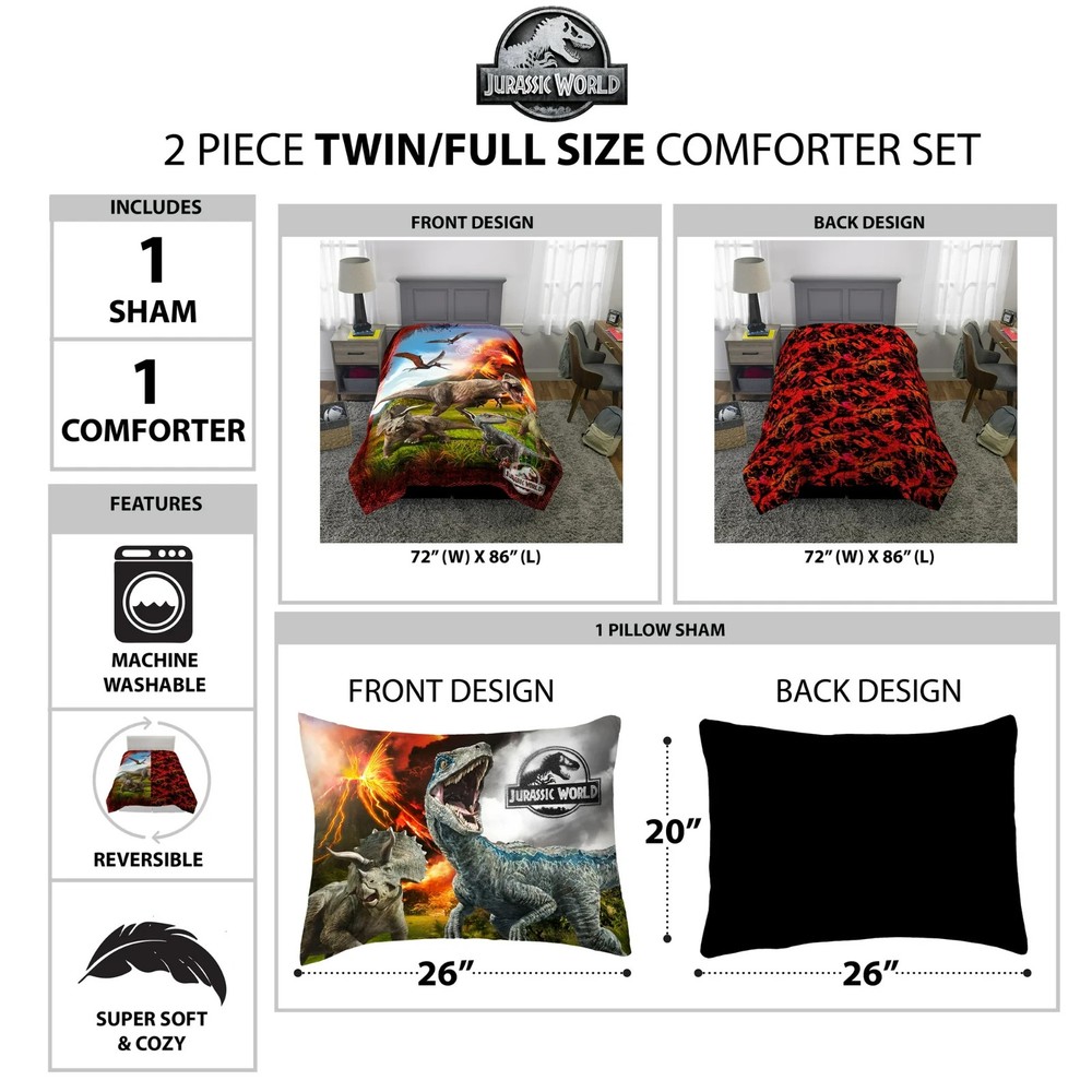 Jurassic World 2 "Eruption" Microfiber 2pc Twin/Full Comforter