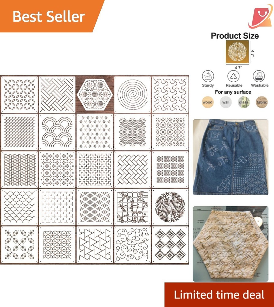 Sashiko Stencils Set Geometric Reusable Plastic Templates for Sewing Crafting