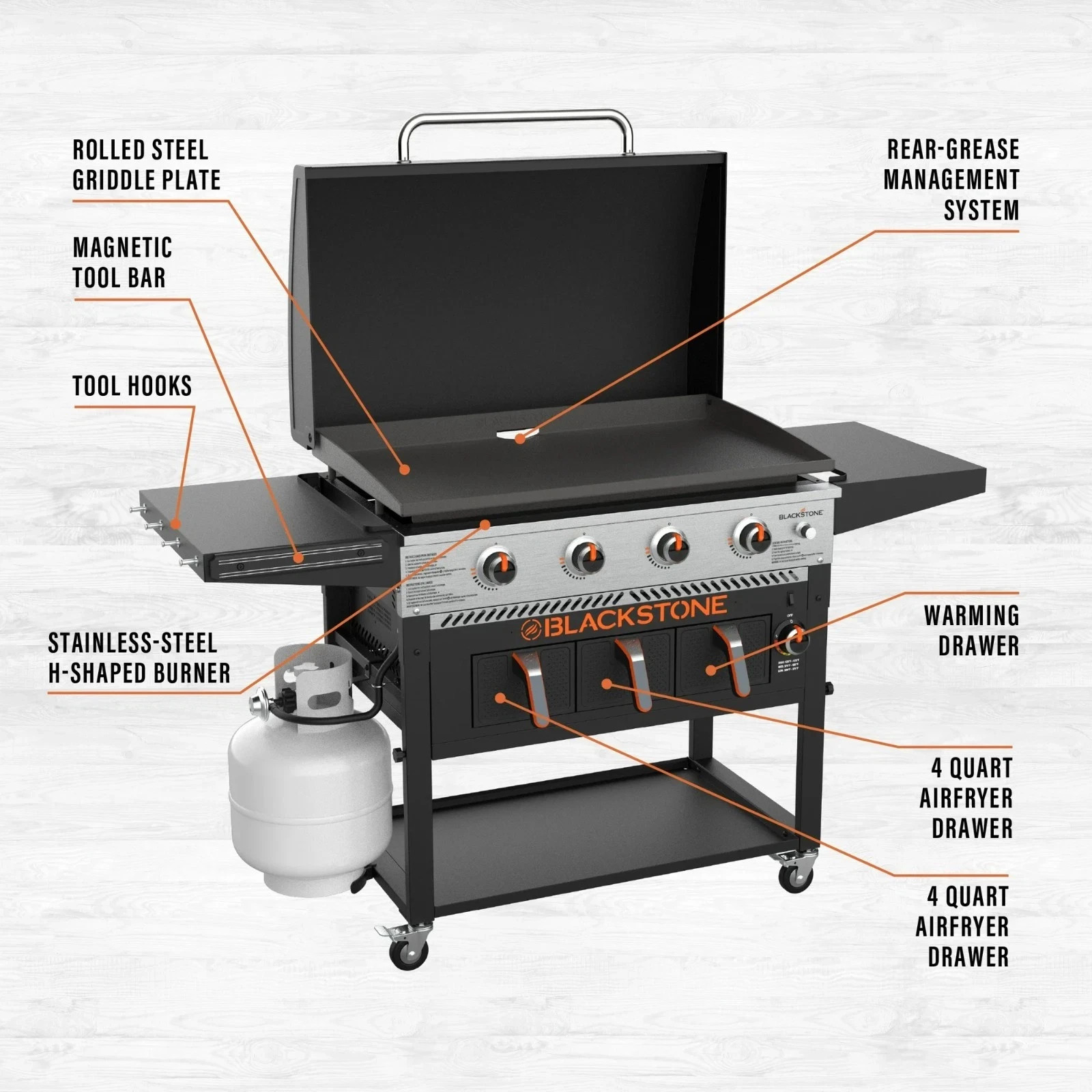 Blackstone Outdoor Combo Griddle, 4-Burner 36" Propane Flat Top Grill