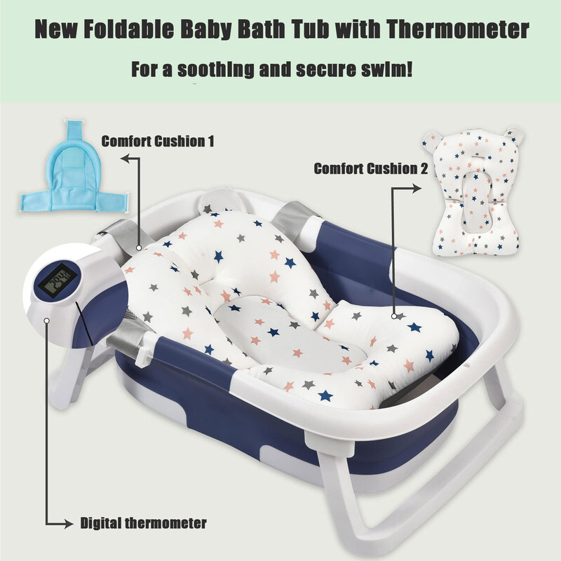 Foldable Baby Bath Tub Collapsible Newborn Infant Shower Bathtub with Cushion US