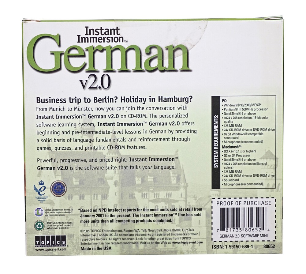 Instant Immersion LEARN how to Speak BEGINNER GERMAN Language Win/Mac CD