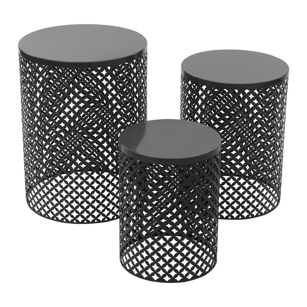 3pcs Modern Metal Cylindrical Frame Accent Table Outdoor Side Table End Table US