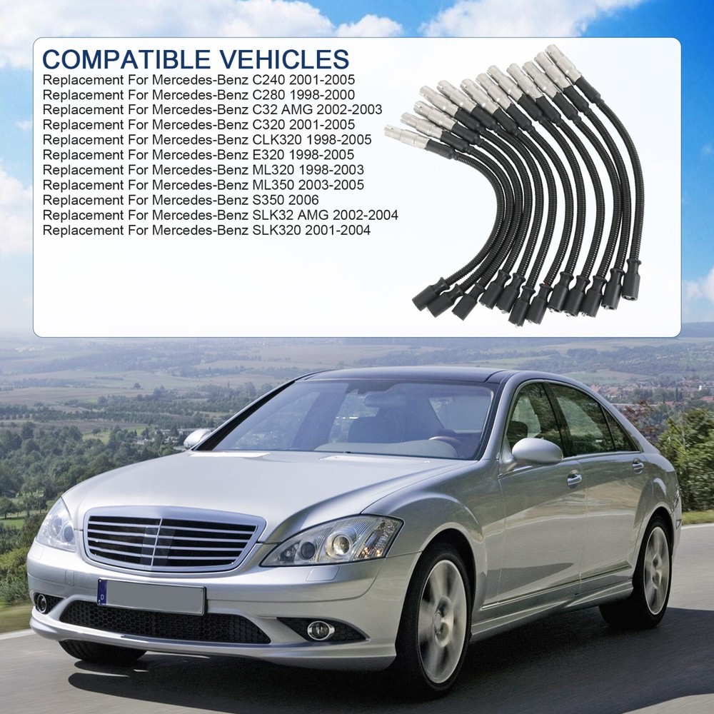 Spark Plug Ignition Wire For Mercedes Benz C-Class E-Class ML SLK 320 350 (12PC)