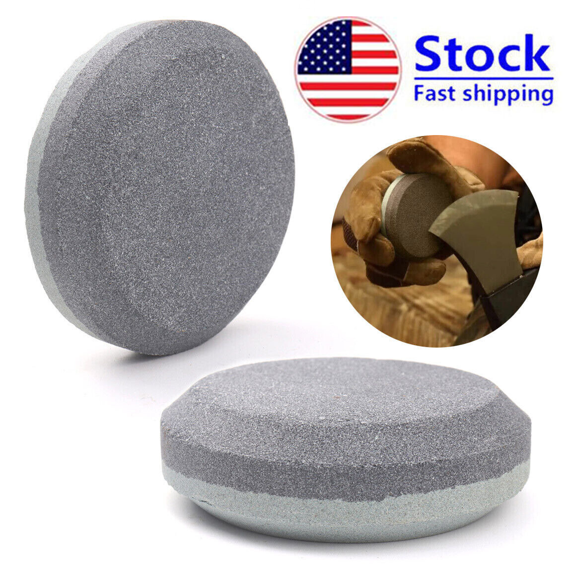 120&180# Pocket Axe Knife Whetstone Round Sharpening Grinding Stone Sharpener US