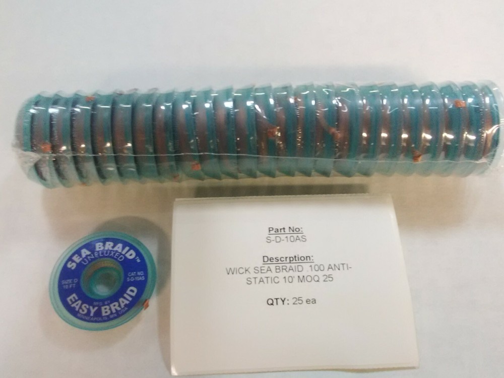 SEA BRAID  S-D-10AS	DESOLDER BRAID UNFLUXED 0.1" 10 FT.