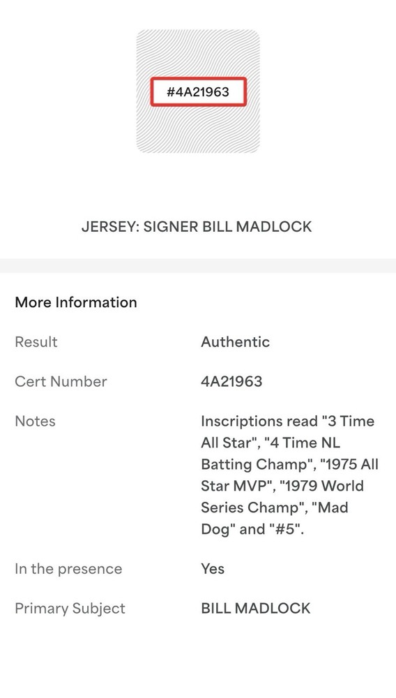 Bill Madlock signed Rawlings Authentic Jersey auto Signed Inscribed PSA size 38