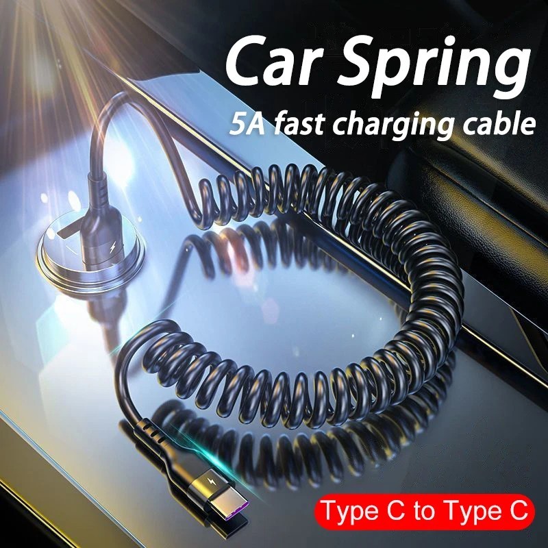 USB Type C 66W Car 5A Fast Charging Type C to Type C Spring Telescopic Cable For
