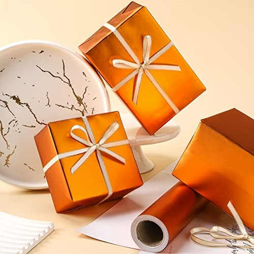 Orange Wrapping Paper - Solid Color Matte Metallic Gift Wrap Paper Rolls