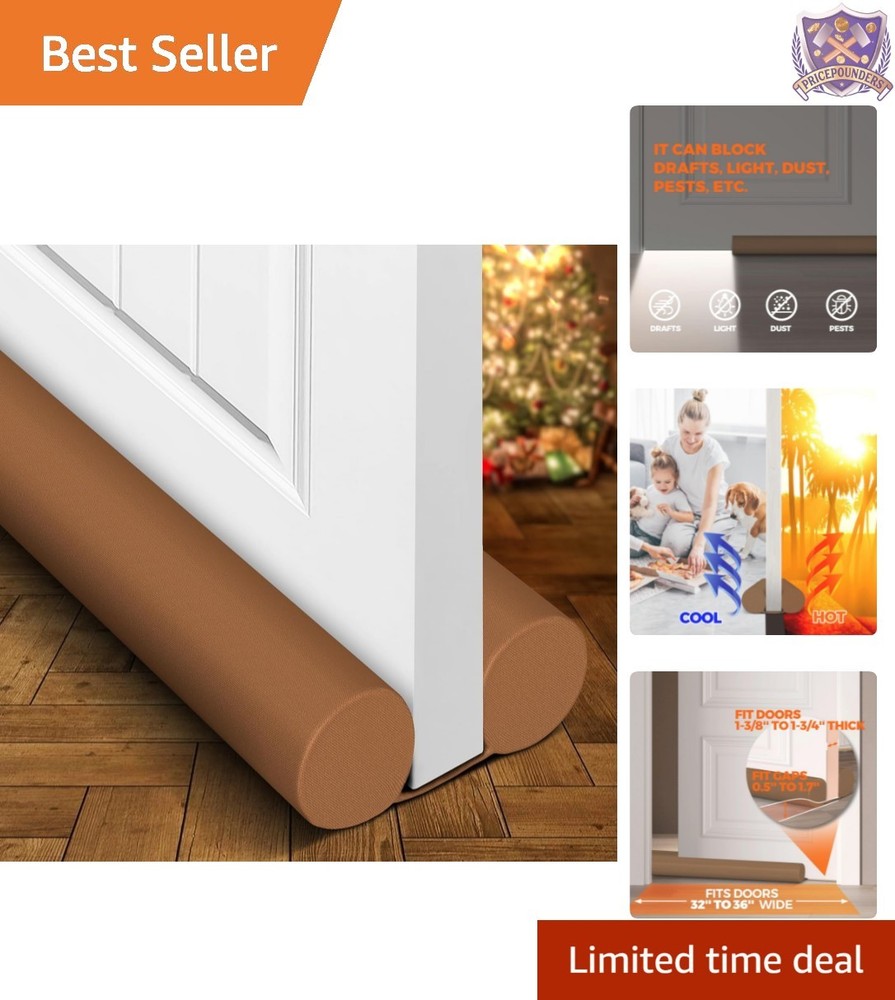 Two-Sided Door Draft Stopper Weather Stripping Adjustable Brown Polyester