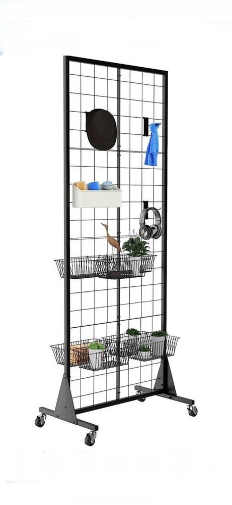 Blasinc Gridwall Panel Display Stand 2' x 5.5' Ft Heavy Movable Floorstanding De