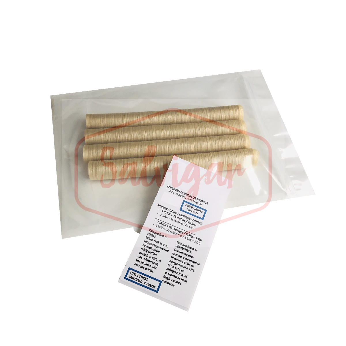 Collagen Casings Dry 23mm / 50ft for stuffing 53 Lb 180 sausages 4 sticks
