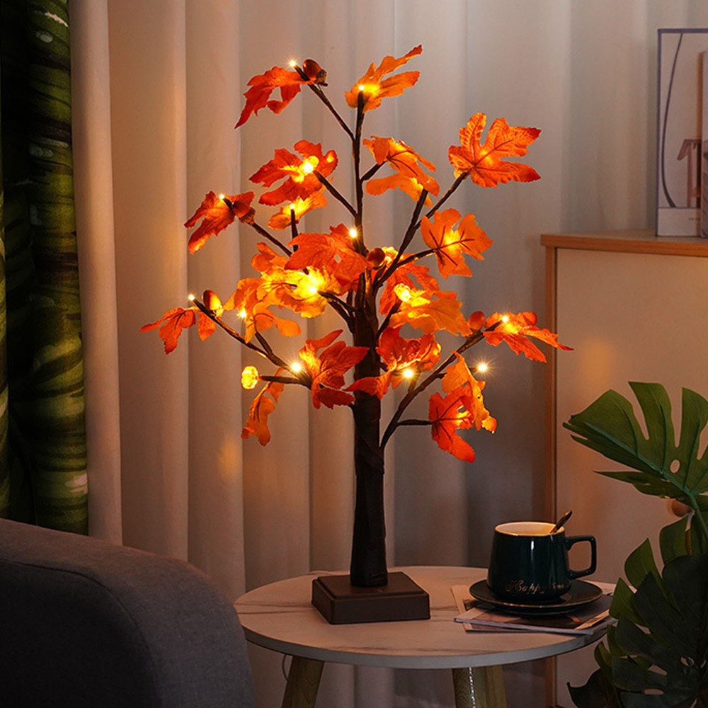 .24in Fall Maple Tree With 24 LEDs Timer Pumpkin Decoration Removable Base Soft