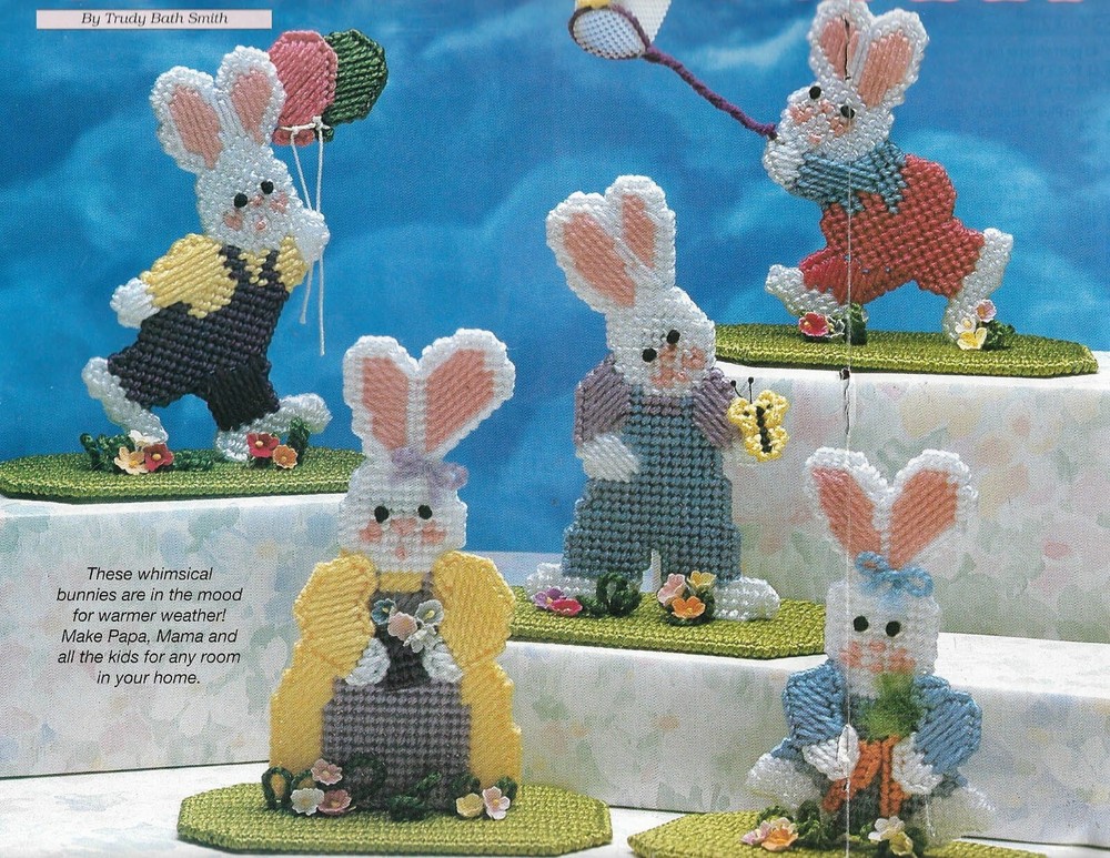 COTTONTAIL PARADE 5 BUNNIES EASTER DECOR PLASTIC CANVAS PATTERN INSTRUCTIONS