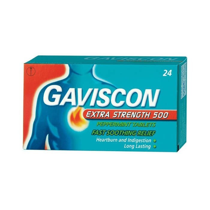 Gaviscon Extra Strength Tablets Peppermint – Fast Heartburn Relief – 24 Count