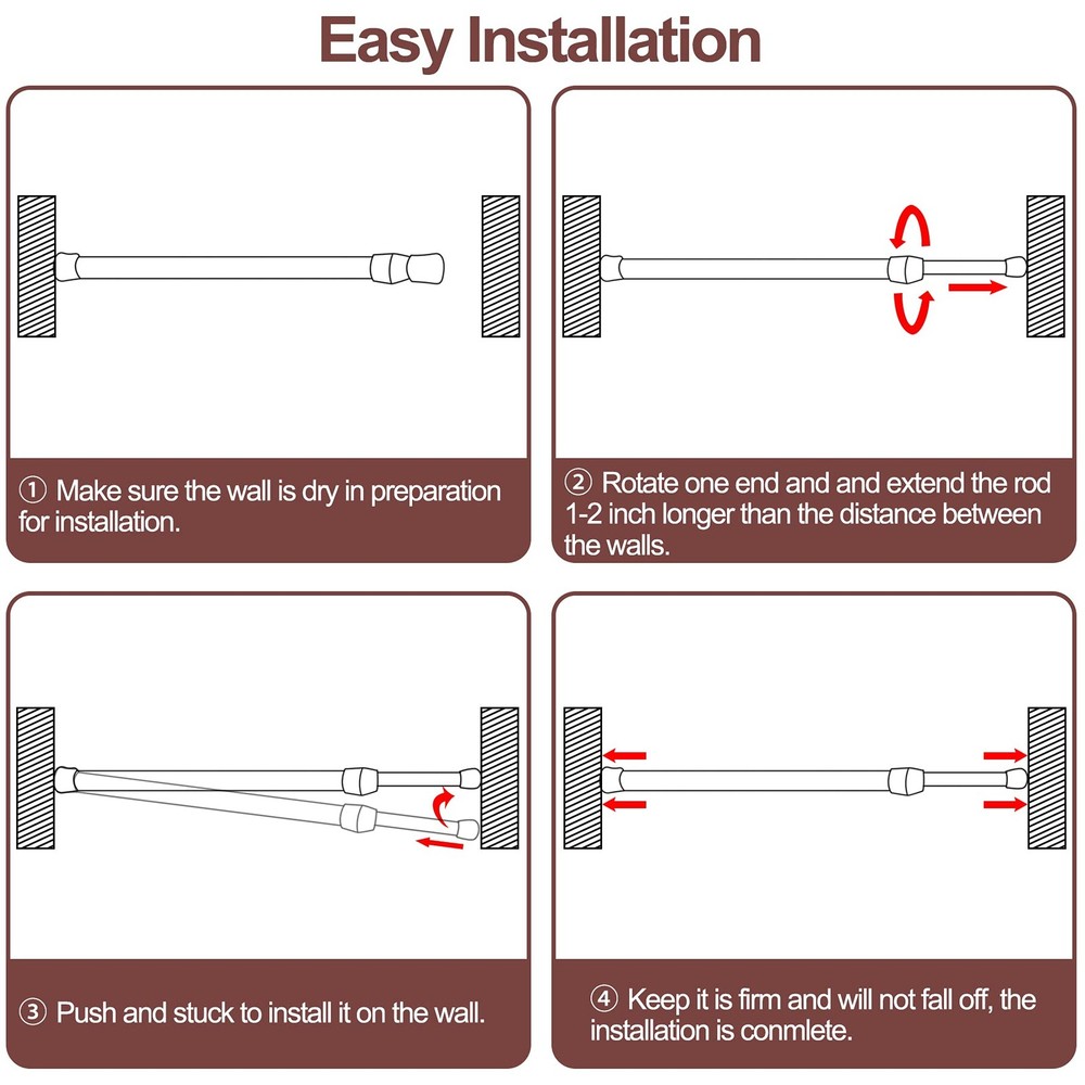 6 Pack Cupboard Bars Adjustable Spring Tension Rods Wood Grain Refrigerator Bar