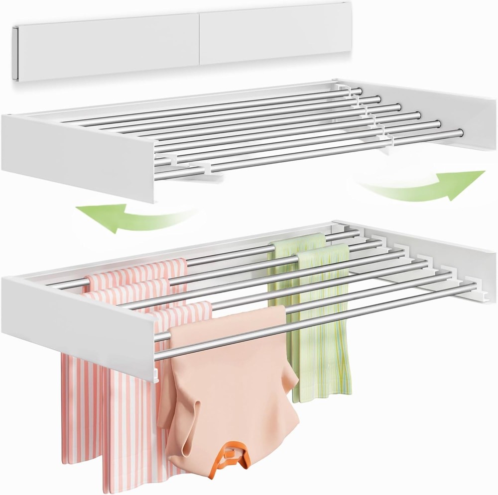 Wall Mounted Clothes Drying Rack 32" Foldable Wall Mount Laundry Rack Folding